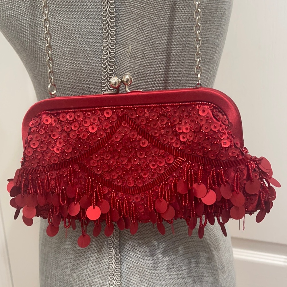 Nicole Miller Collection beaded red sequin purse